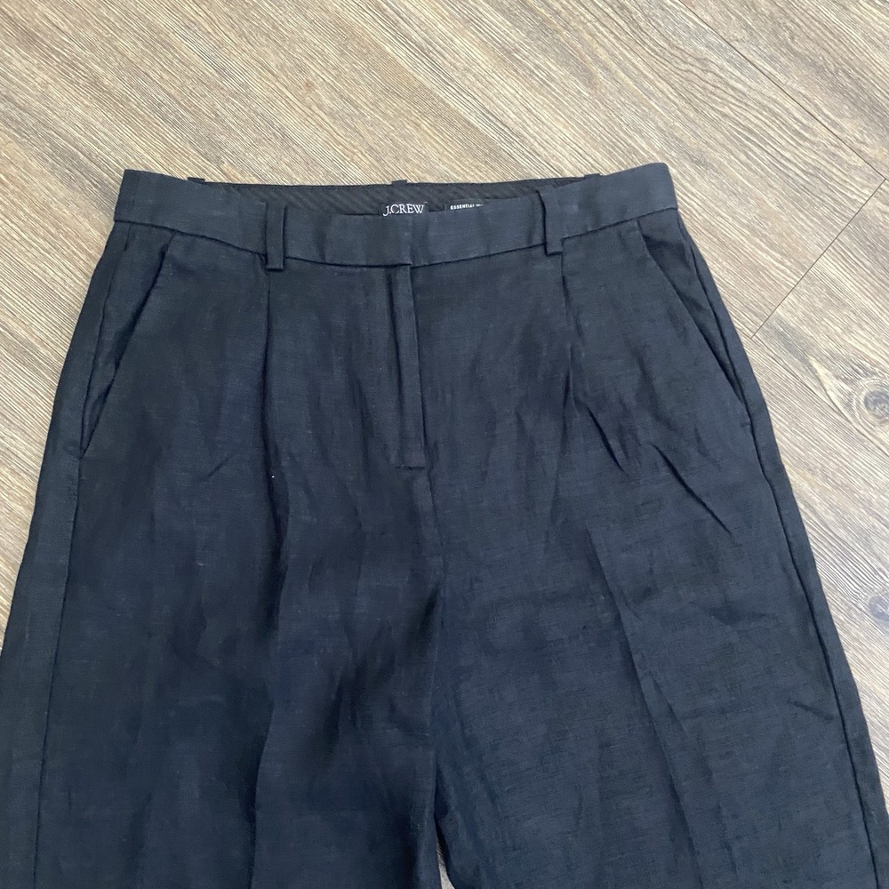 J Crew City Crepe Wide Leg Essential Pleats Pockets Linen Trouser Black Pant  4P - Picture 2 of 8